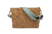 Load image into Gallery viewer, Unique cork crossbody bag for women with colorful speckles and patterned strap, stylish and eco-friendly.