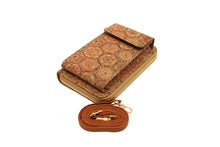 Load image into Gallery viewer, Cork crossbody wallet for women featuring a stylish patterned design, dimensions 18 x 11 x 4 cm, with detachable strap.