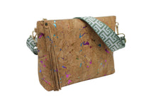 Load image into Gallery viewer, Unique cork crossbody bag for women featuring colorful accents and a stylish patterned strap. Perfect for eco-conscious fashionistas.