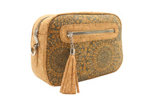 Load image into Gallery viewer, Eco-friendly cork crossbody bag with intricate pattern and tassel, perfect for stylish women.