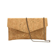 Load image into Gallery viewer, Eco-friendly cork clutch made in Greece, featuring a stylish design with a chain strap for versatile use.
