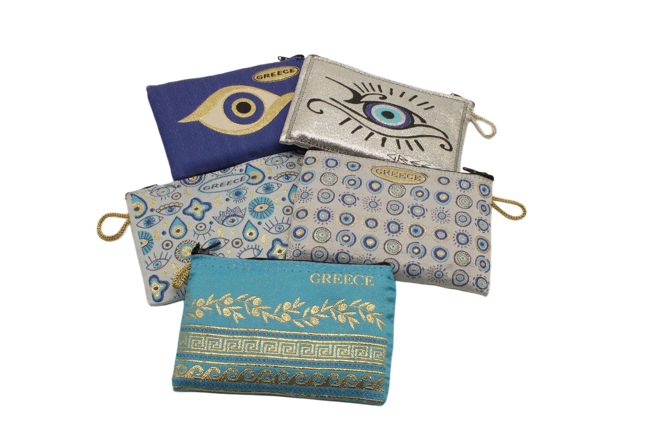 Collection of vibrant evil eye leather purses showcasing unique designs and colors for stylish accessorizing.