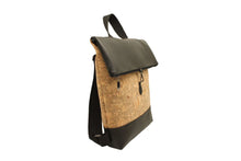 Load image into Gallery viewer, Unisex cork leather backpack with unique design, dimensions 41x38x8 cm, showcasing a stylish combination of materials.
